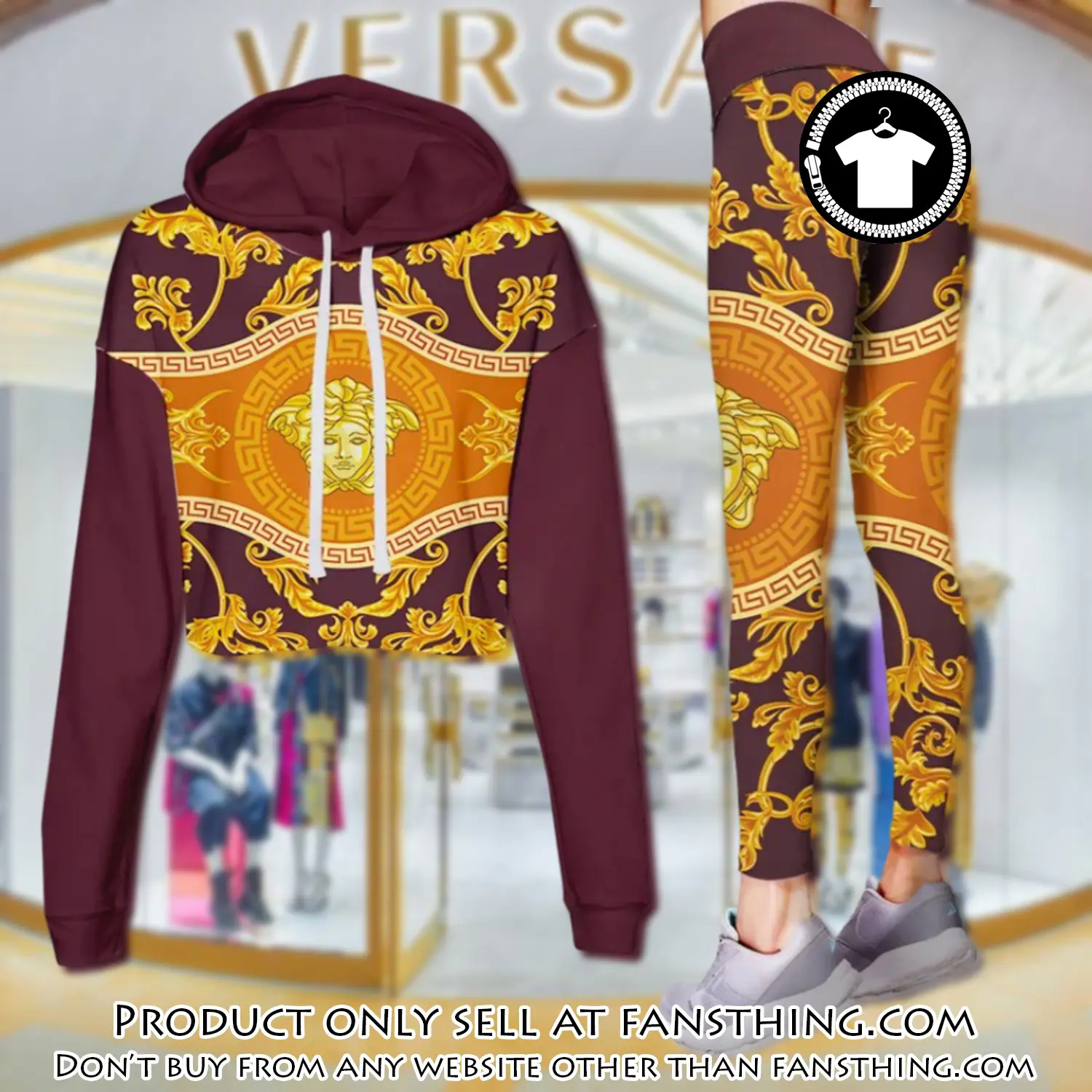 Versace golden medusa luxury brand clothes leggings and crop top set for women fst5539889